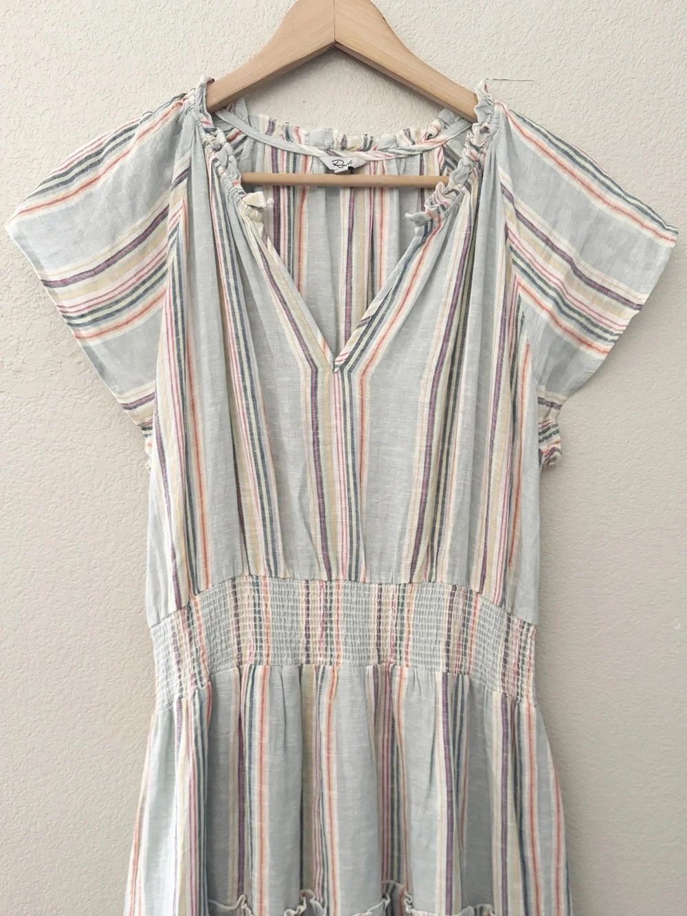 Rails Amelia Smocked Tiered Empire Midi Dress Large Sag Harbour Linen Stripe - Picture 5 of 11